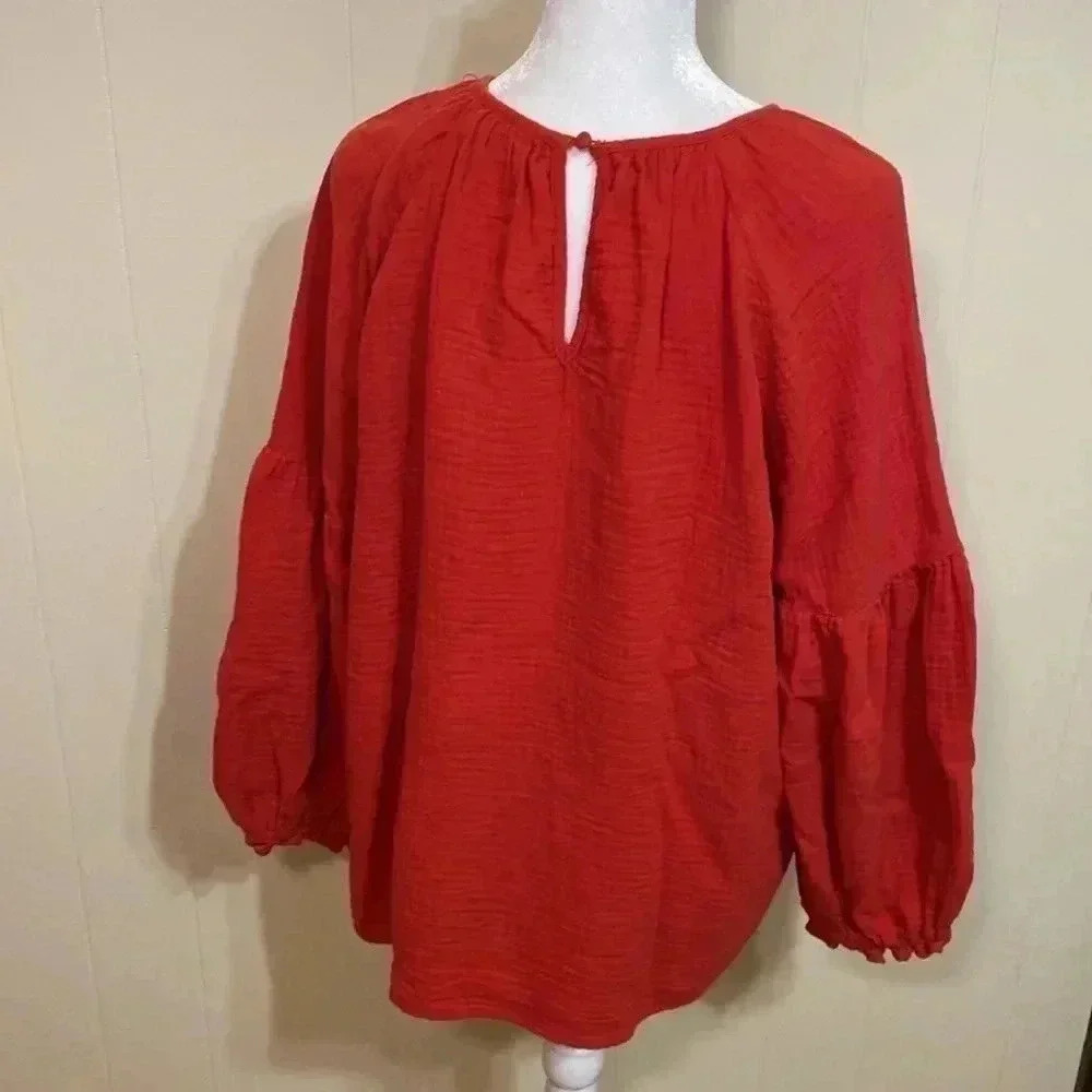 Universal Threads Red Gauzy Bell Sleeve Top Shirt in Size Large. Sloughed Cotton - Picture 2 of 10